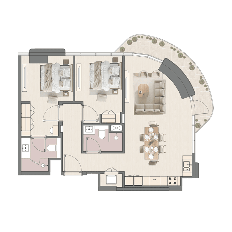 2 Bedrooms floor plan