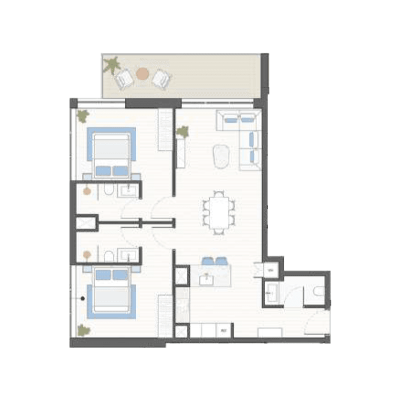2 Bedrooms floor plan