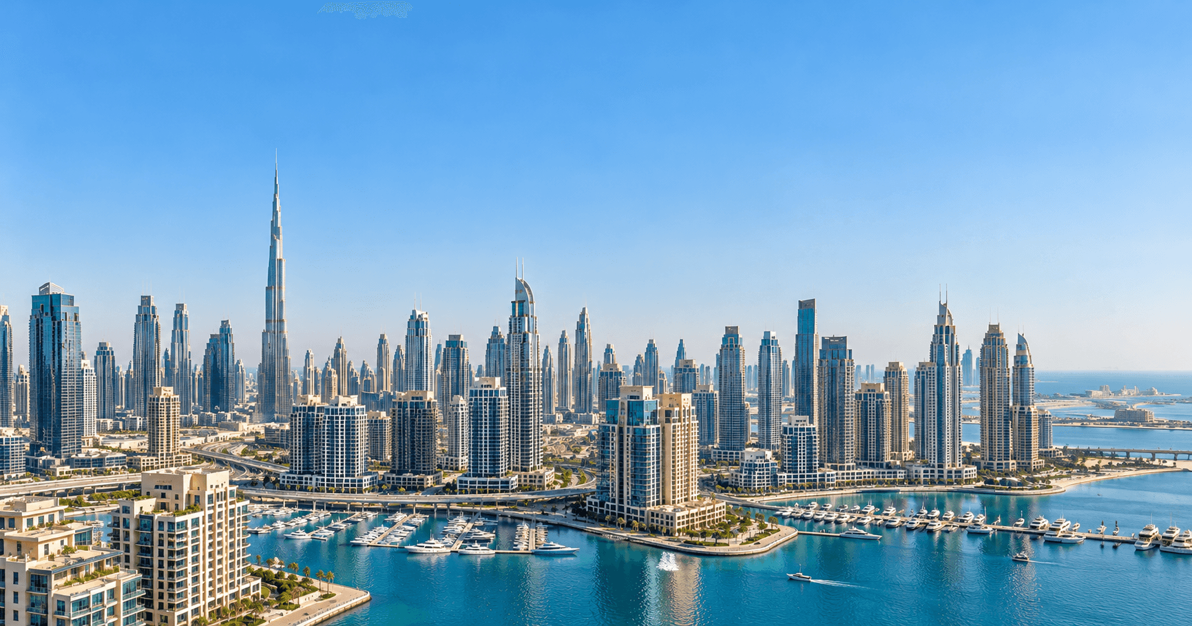Dubai skyline and harbour in daylight