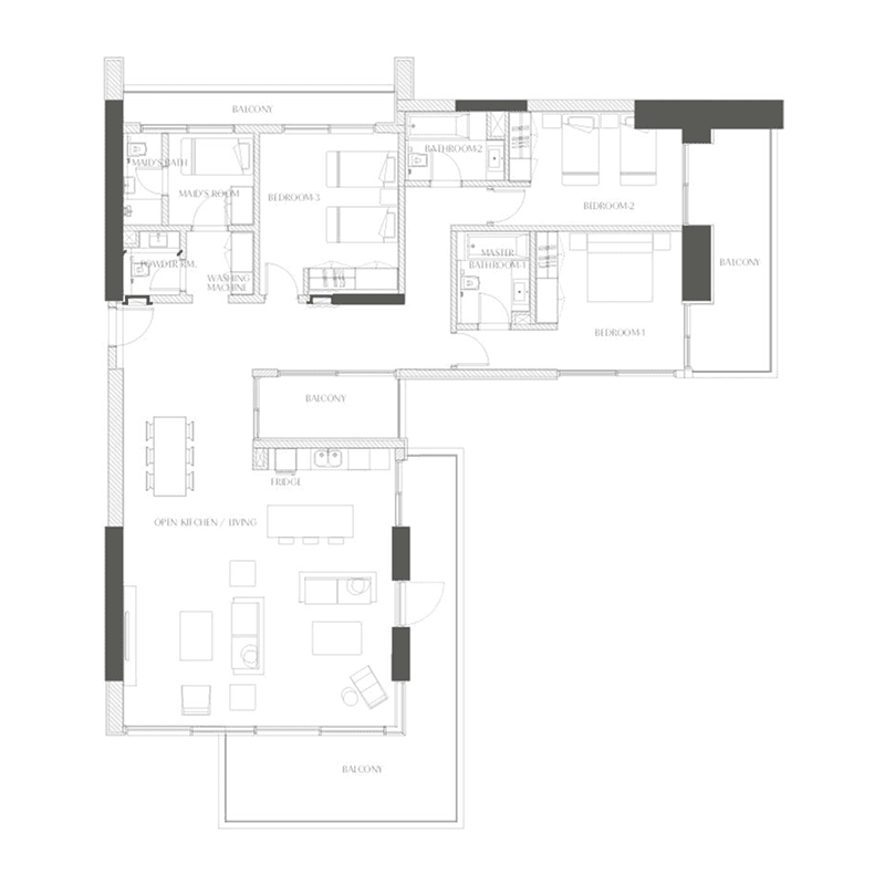 3 Bedrooms floor plan