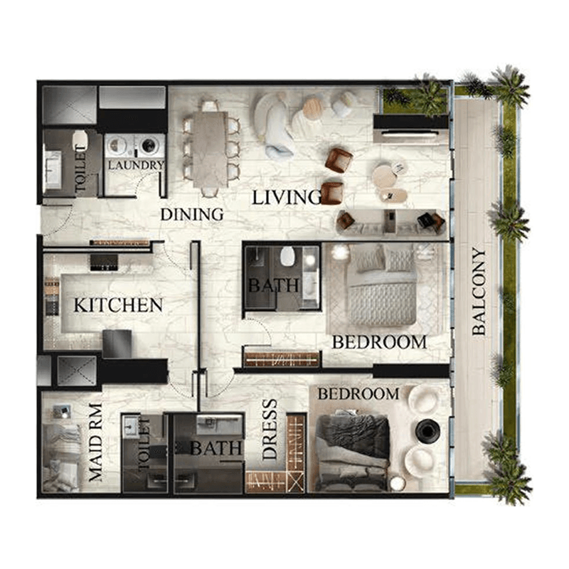 2 Bedrooms floor plan