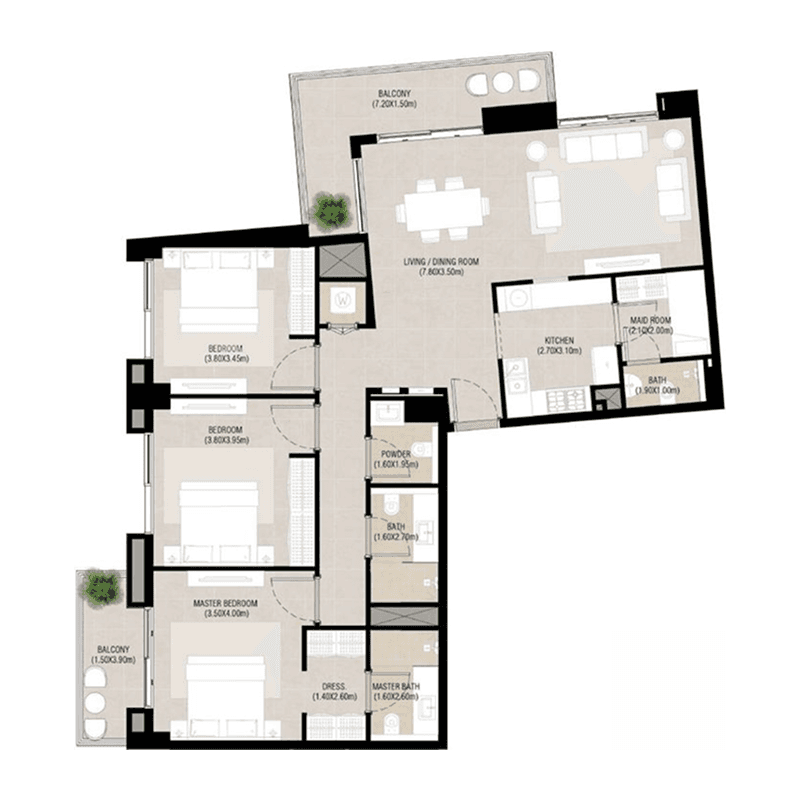 3 Bedrooms floor plan