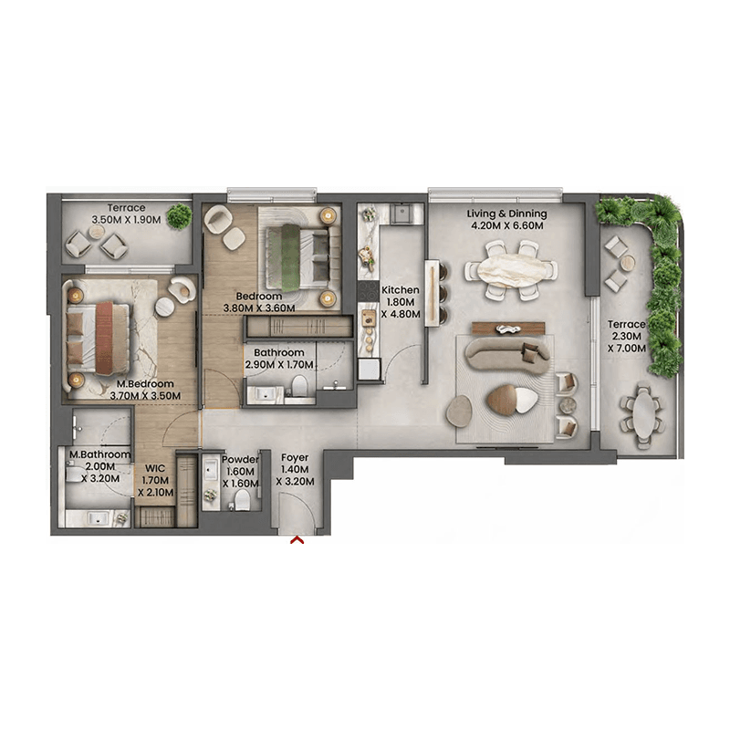 2 Bedrooms floor plan