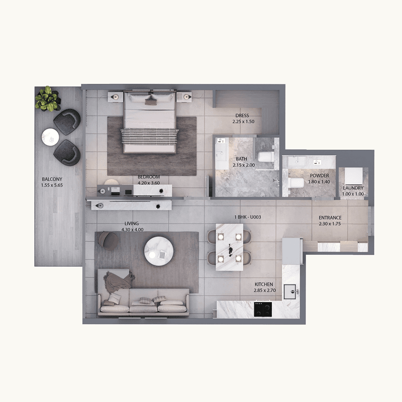 1 Bedroom floor plan