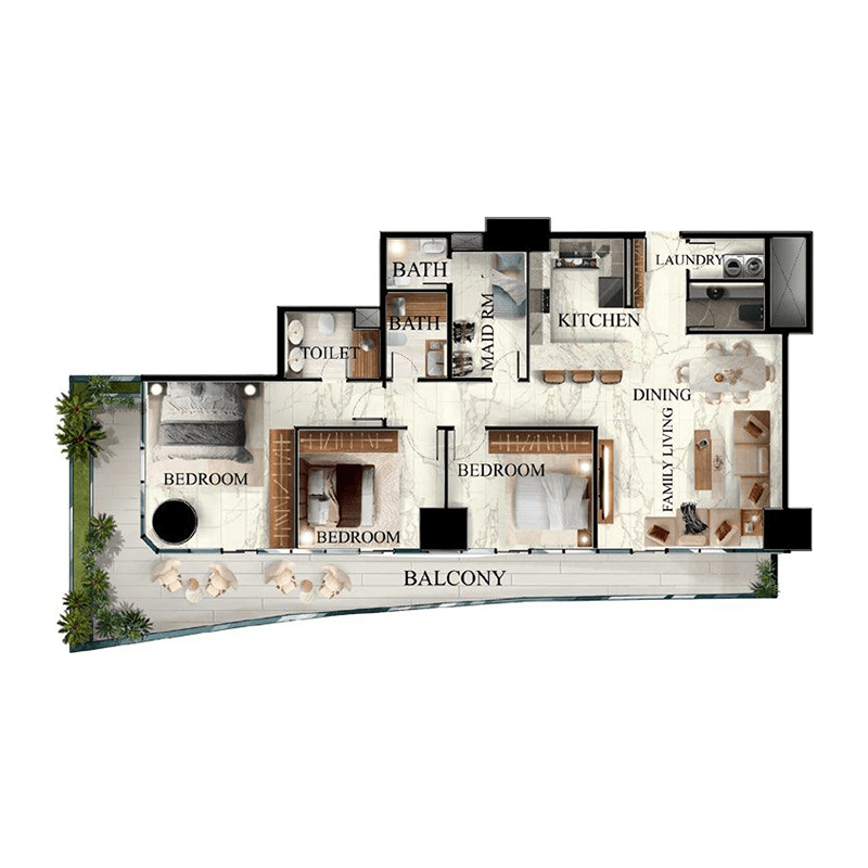 3 Bedrooms floor plan