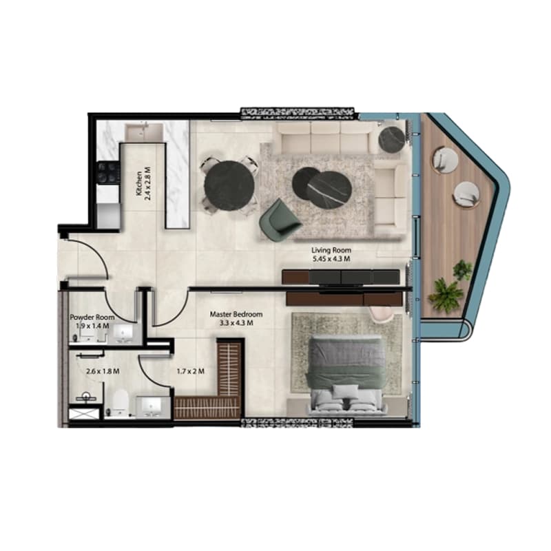 1 Bedroom floor plan