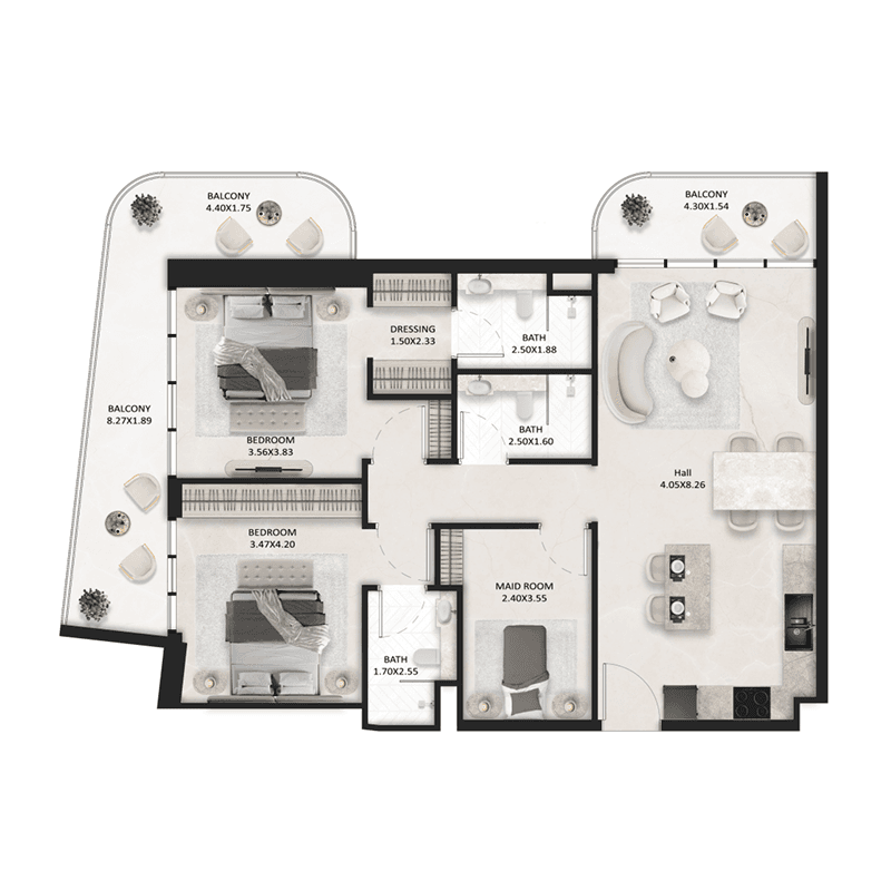 2 Bedrooms floor plan