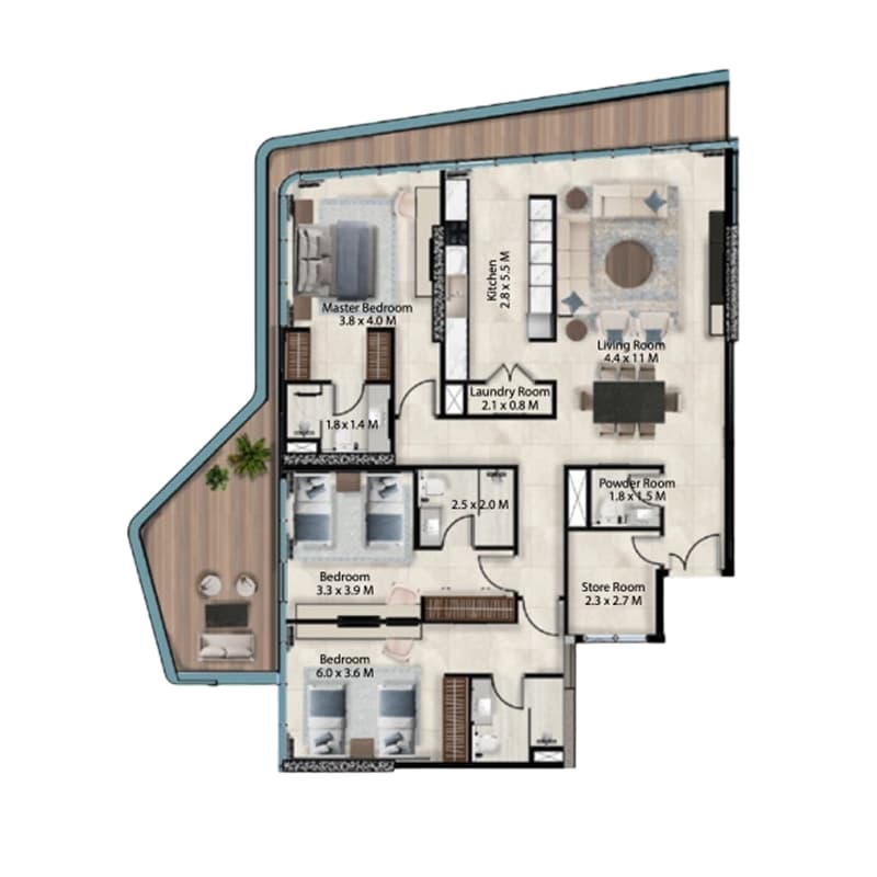 3 Bedrooms floor plan