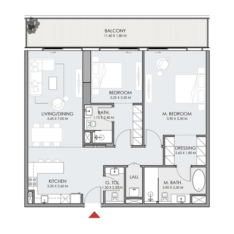 2 Bedrooms floor plan