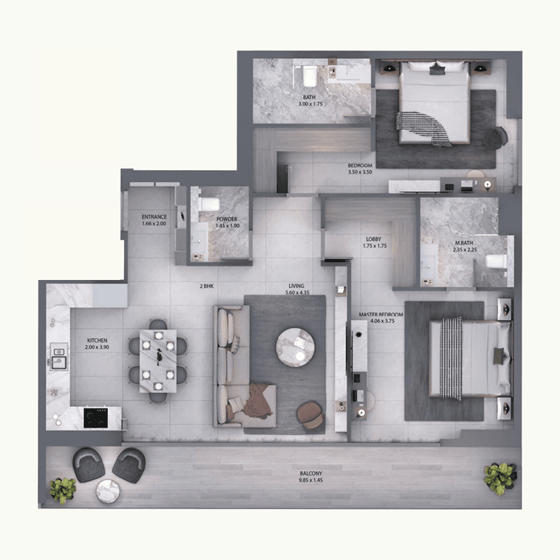 2 Bedrooms floor plan