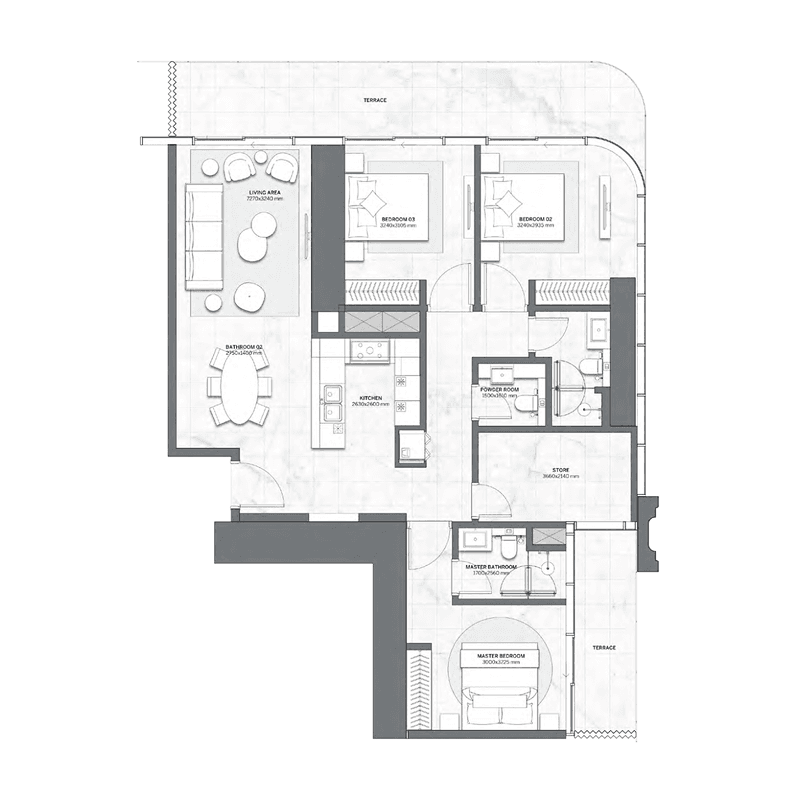 3 Bedrooms floor plan
