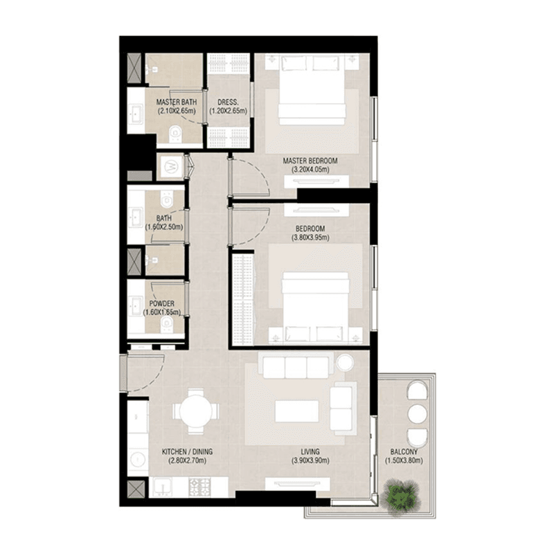 2 Bedrooms floor plan