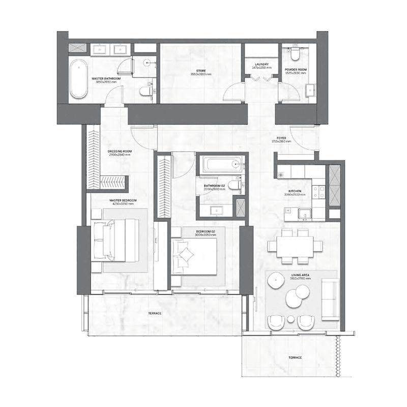 2 Bedrooms floor plan