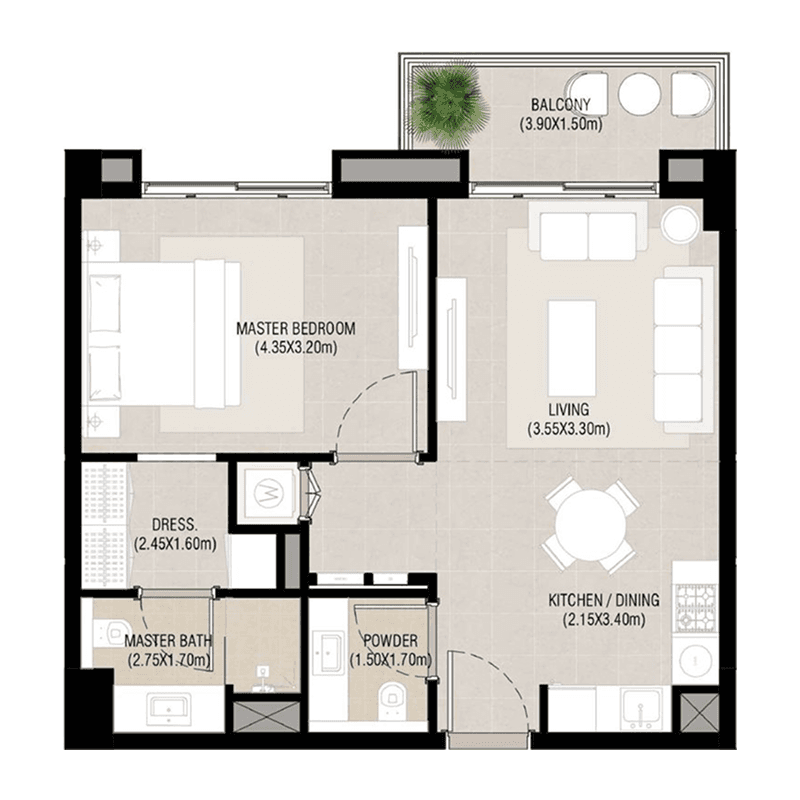 1 Bedroom floor plan