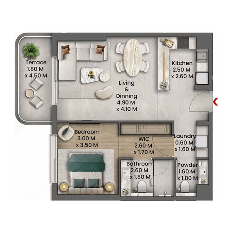 1 Bedroom floor plan
