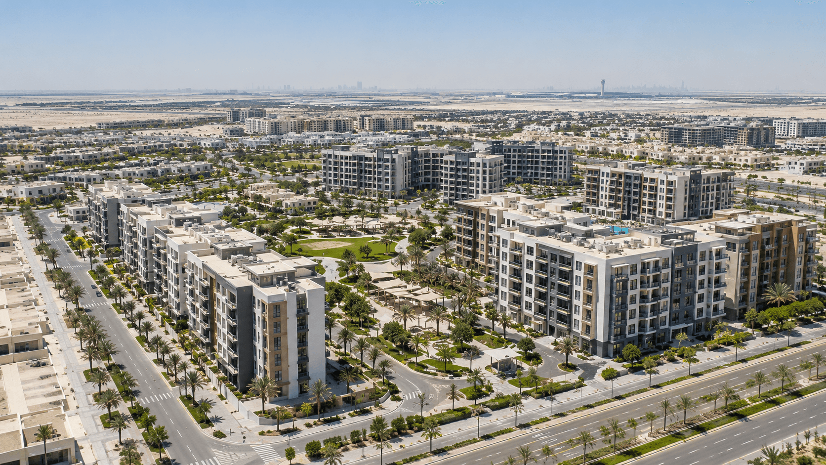 Aerial view of new residential communities in Dubai South